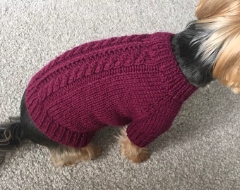 Plum Cable Dog Sweater Knitting Pattern, Easy Top Down Knit for Small Medium Large Pets, Dog or Cat Jumper PDF