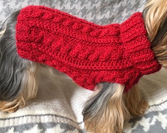 Red Wine Cable Dog Sweater Knitting Pattern, Flat Knit PDF for Small Medium Large Pets, Dog or Cat Jumper Pattern