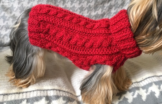 Red Wine Cable Dog Sweater Knitting Pattern, Flat Knit PDF for Small Medium Large Pets, Dog or Cat Jumper Pattern
