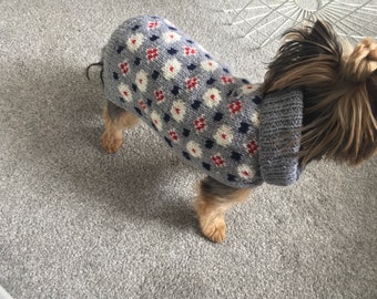 Checker Nordic Dog Sweater Knitting Pattern, Bottom Up Stranded Colorwork Knit, Medium Large Pet Jumper PDF