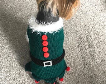 Christmas Elf Dog Sweater Knitting Pattern, Top Down Holiday Pet Costume PDF, Small Medium Large Dog or Cat Jumper