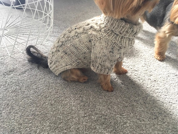 Cable Knit Dog Sweater Pattern PDF, Top Down Dog Jumper Knitting Pattern, Small Medium Large Sizes, Pet Winter Clothes, Tweed Style Pattern