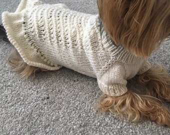 White Dog Sweater Dress Knitting Pattern, Lace Knit Top Down Pet Jumper PDF, Small Medium Large Dog or Cat Clothes