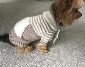 Stickmönster för hundtröja med havregrynsmönster, hundtröja uppifrån och ner i PDF-format, storlekar liten mellanstor, stickade hundkläder, mönster för husdjurströja