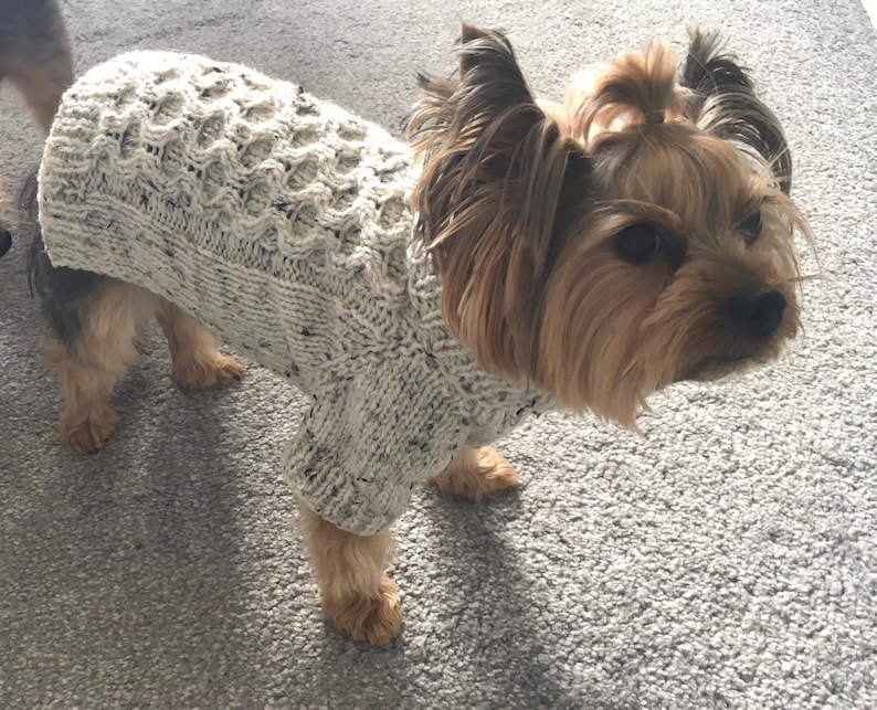 Cable Knit Dog Sweater Pattern PDF, Top Down Dog Jumper Knitting Pattern, Small Medium Large Sizes, Pet Winter Clothes, Tweed Style Pattern image 3