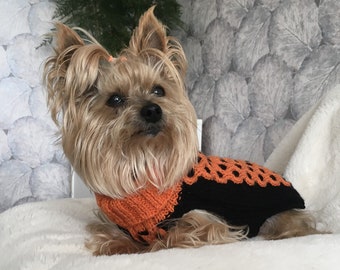 Modèle de tricot - Chien citrouille d’Halloween, pull pour chat, câble, vêtements pour animaux de compagnie, pull pour chien, petit chien, projet de bricolage, tricoté, yorkie, animaux de compagnie.
