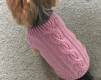 Cable Knit Dog Sweater Pattern, Pink Top Down Dog Jumper PDF, Small Medium Large Pet Jacket, Knitting Pattern for Dogs