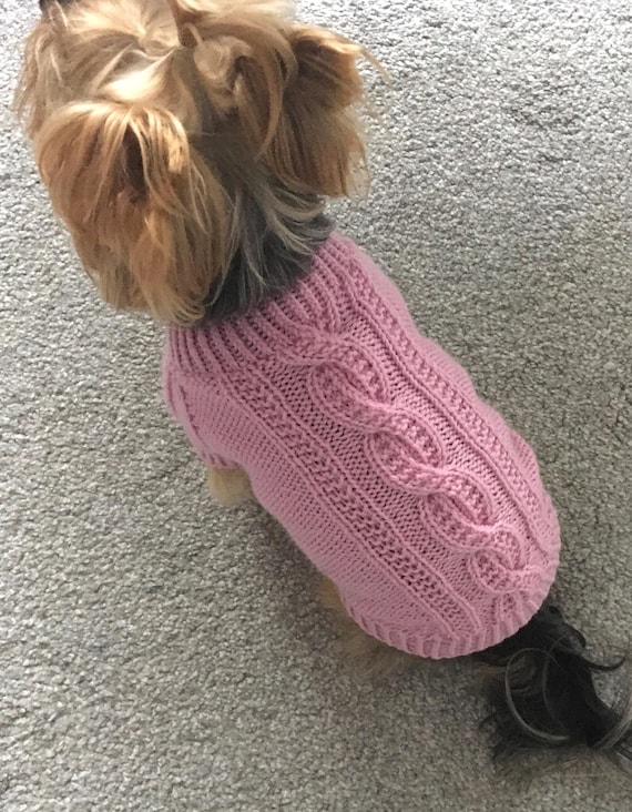 Cable Knit Dog Sweater Pattern, Pink Top Down Dog Jumper PDF, Small Medium Large Pet Jacket, Knitting Pattern for Dogs