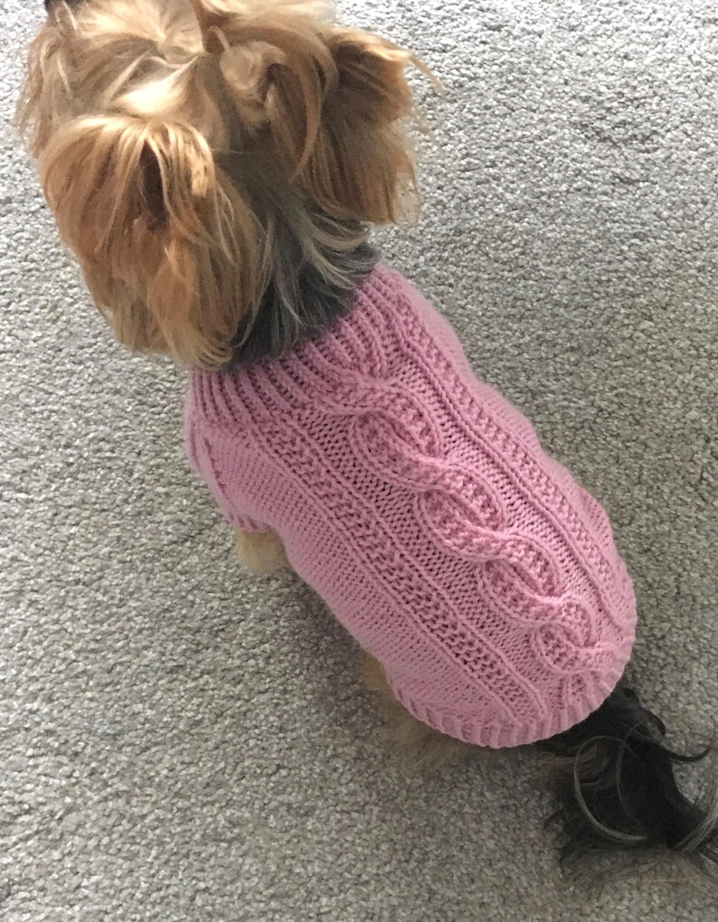 Cable Knit Dog Sweater Pattern, Pink Top Down Dog Jumper PDF, Small Medium Large Pet Jacket, Knitting Pattern for Dogs image 1