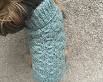 Knitting Pattern - Ocean Wave Cabled dog, cat sweater, bottom-up, pet clothes, dog sweater, little dog, DIY knit, knitted, yorkie, pets.