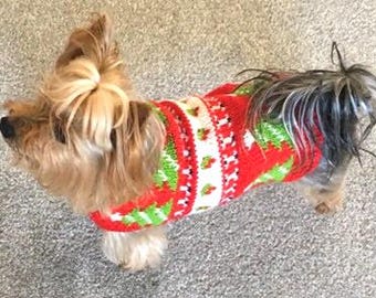 Festive Paws Christmas Dog Sweater Knitting Pattern, Bottom Up Stranded Knit for Small Dogs, Holiday Pet Jumper PDF