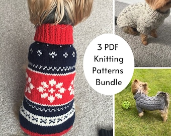 3-Pattern Winter Dog Sweater Knitting Bundle, PDF Set for Small Medium Large Dogs, Cozy Pet Jumper Patterns