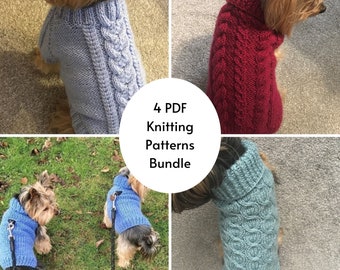 KNITTING PATTERN BUNDLE, bottom-up, dog sweaters, cat sweaters, pet clothes, Yorkie, pets, knitted, little dog, Yorkie sweater, knit.