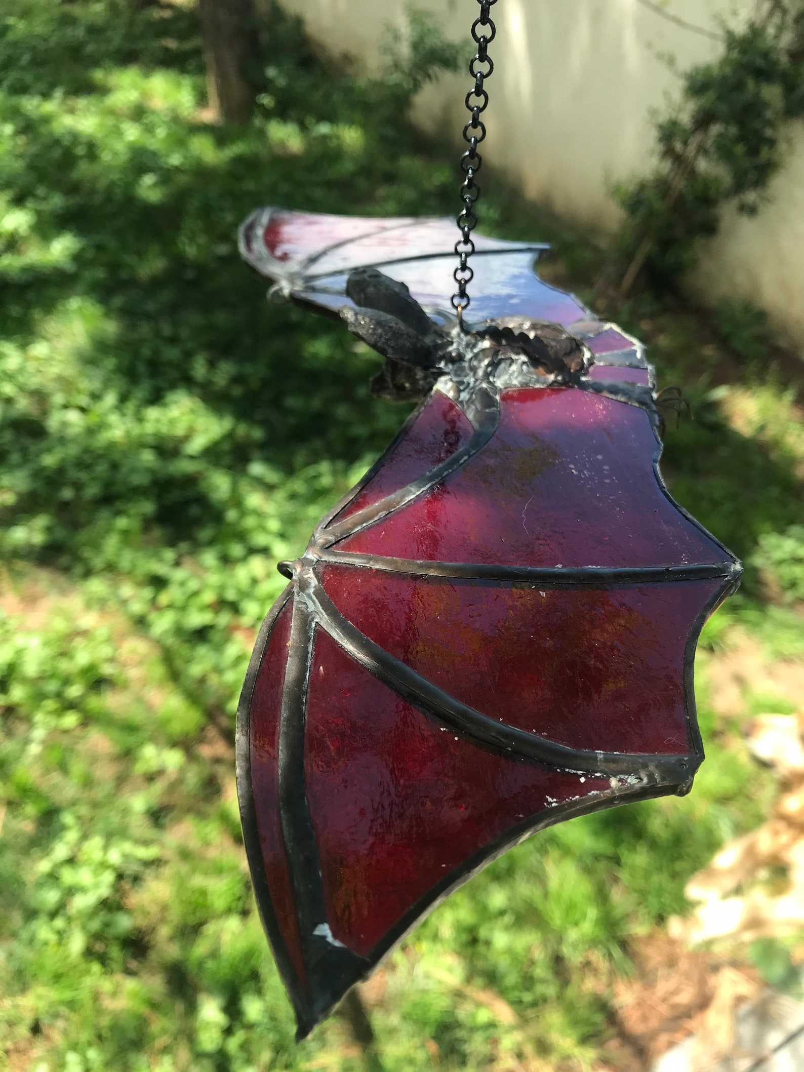 Red Glass Bat Stained glass art flying hanging ceiling bat Etsy