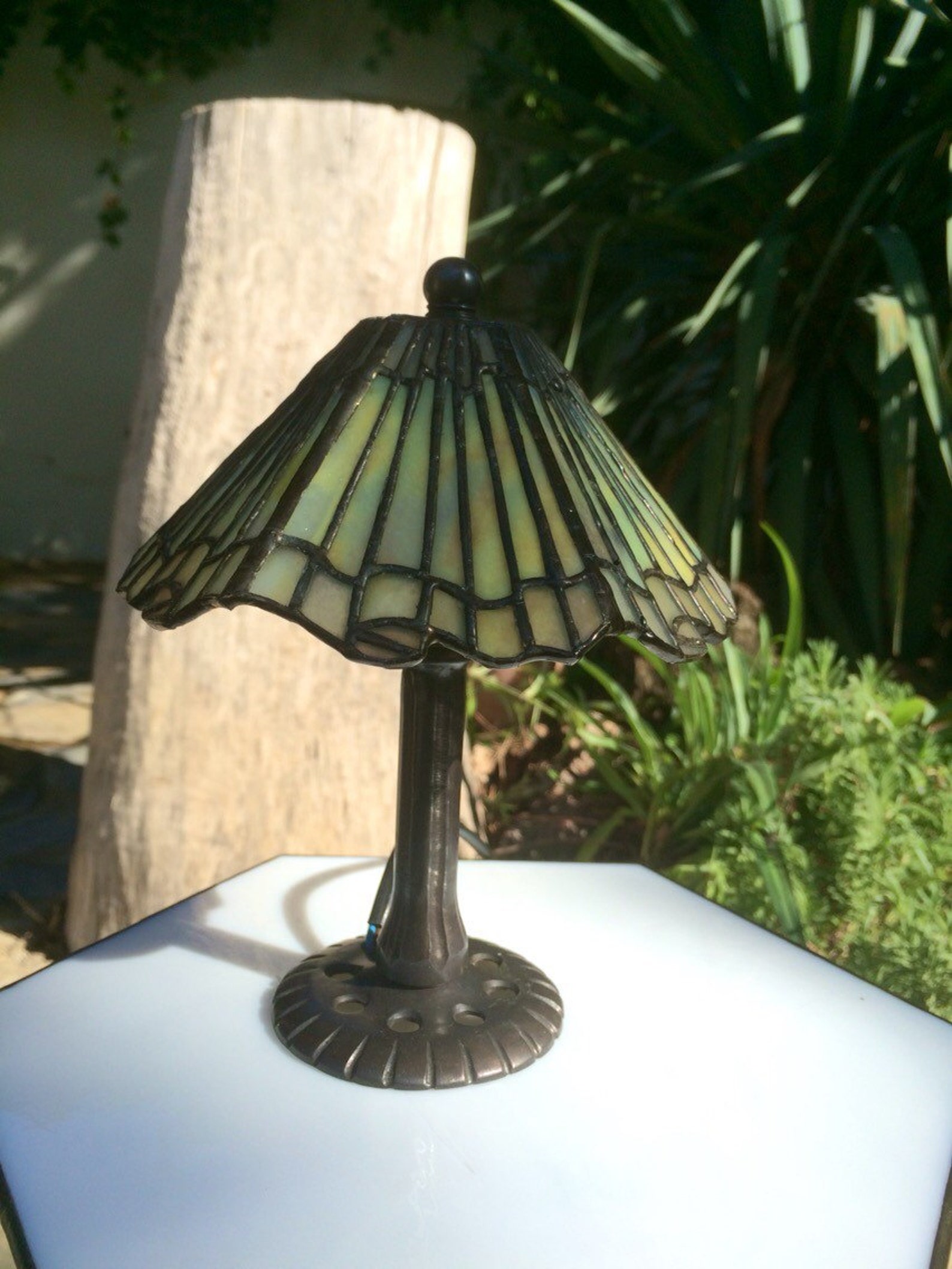 Mini Glass Lamp, Stained Glass Lamp, Green Stained Glass Lamp, Glass