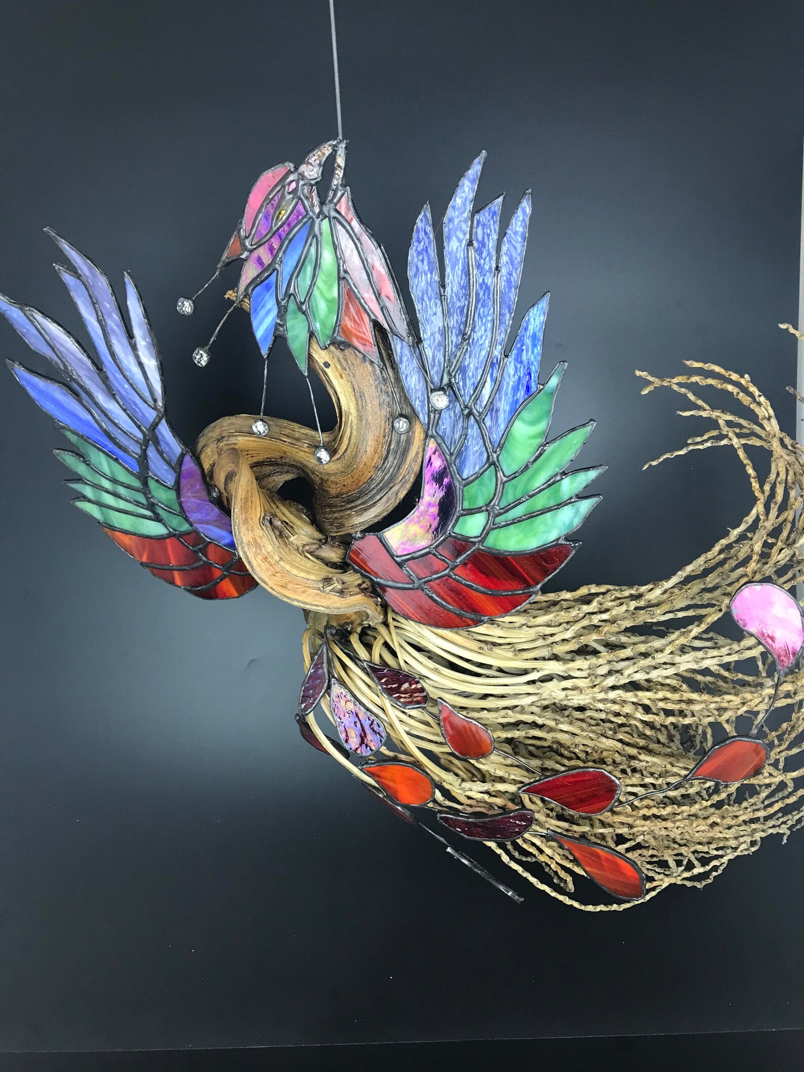 Stained glass phoenix bird made from a dry palmtree Etsy