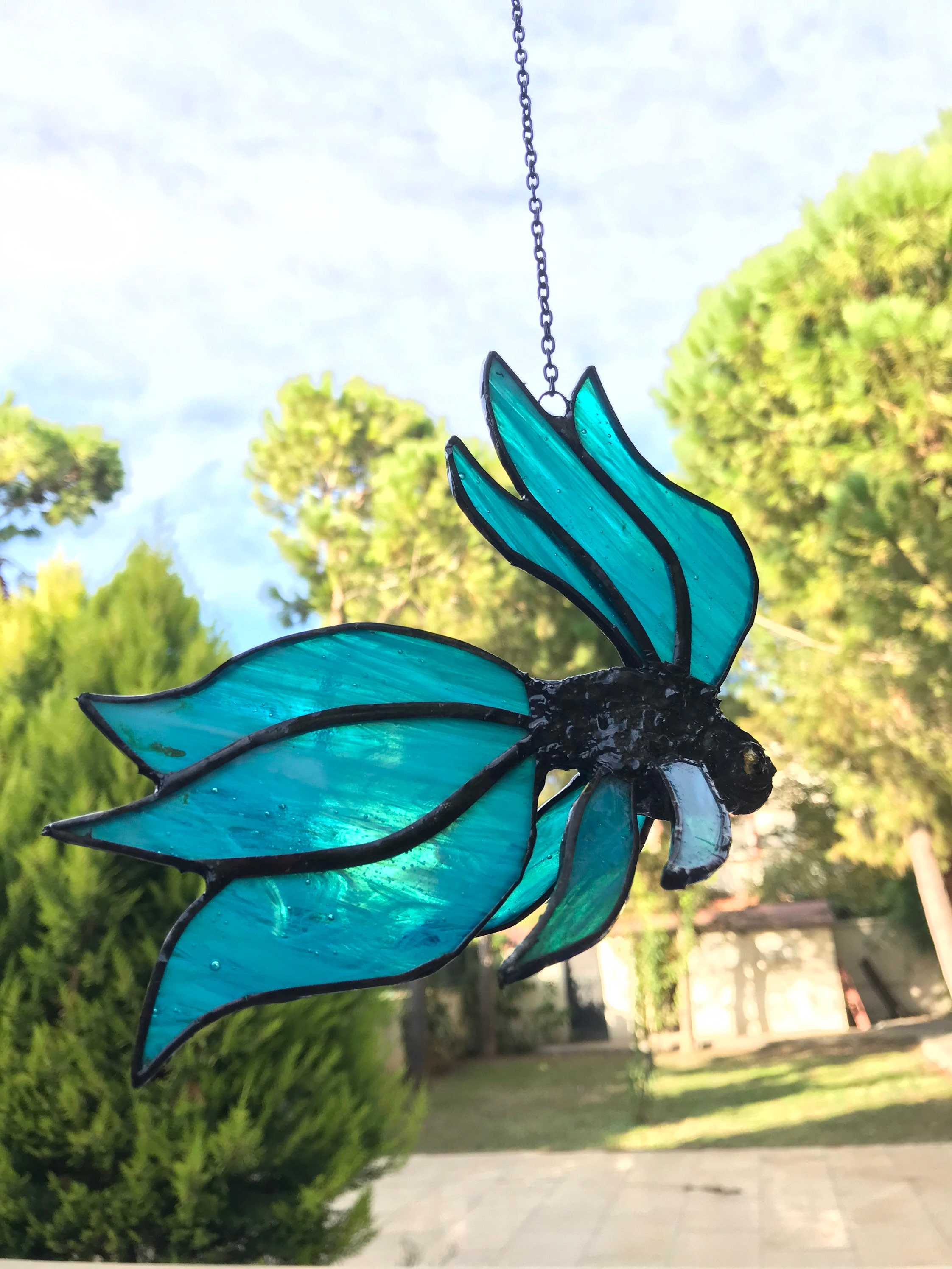 Glass Fish Ornament, Fish Window Decor, Blue Fish Wall Hanger