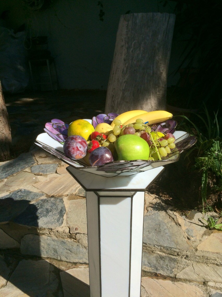 Ornamental Fruit Bowl, Table Centerpiece, Glass Centerpiece, Stained