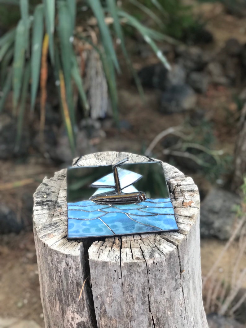 Stained glass mirror stained glass boat stained glass picture 3D art home decor sailing ship vacation sea wall decoration sailor gift summer