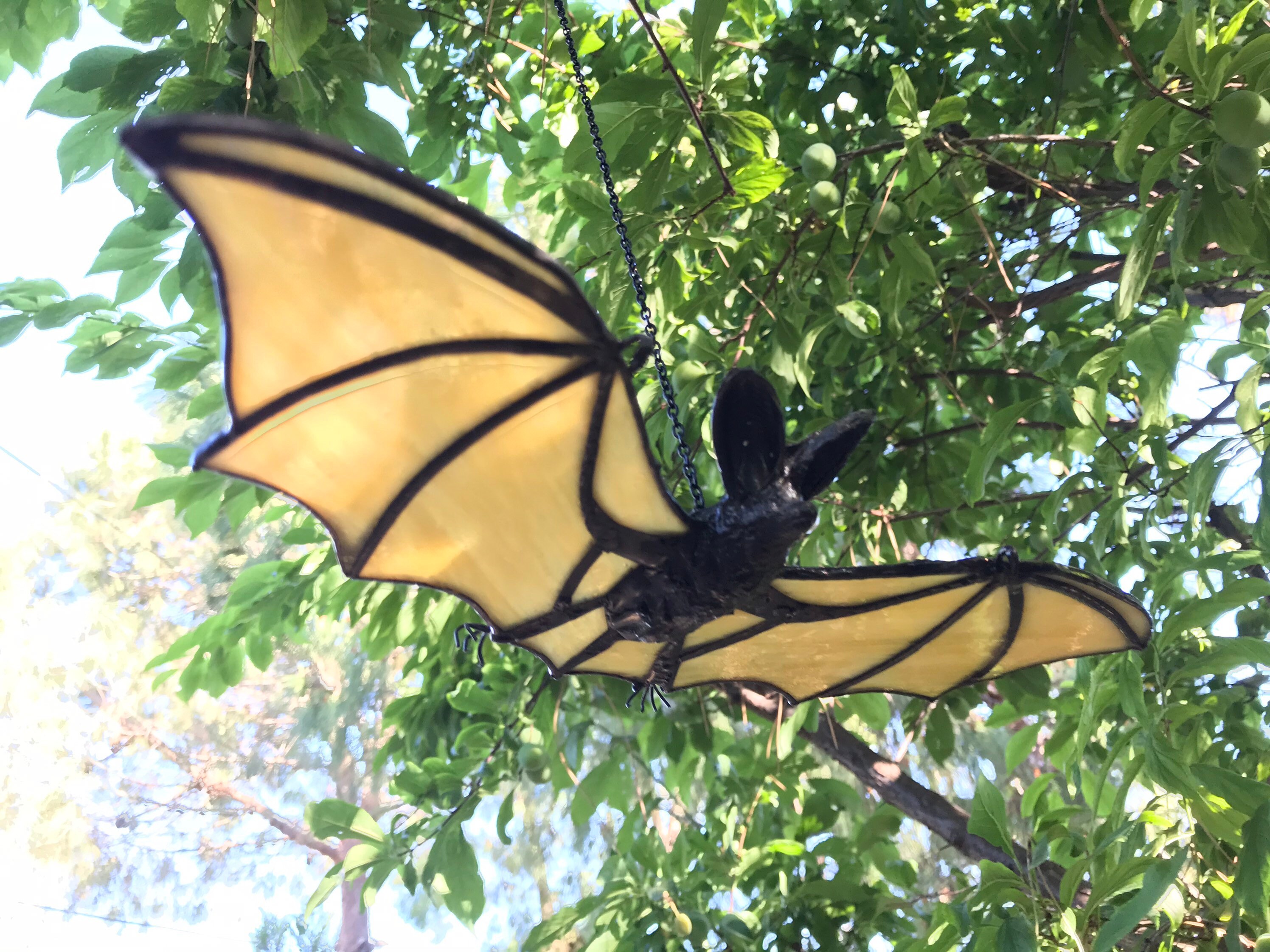 Glass Bat Yellow Hanging Geeky Bat Decor Halloween Etsy Free crochet bat pattern