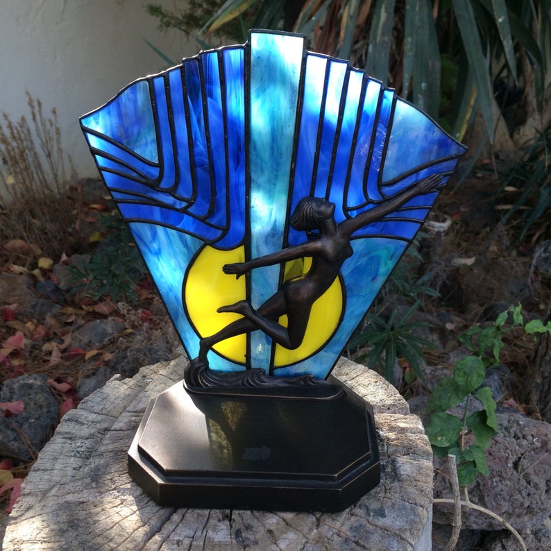 Stained Glass Lamp, Stained Glass Lamp, Blue Stained Glass Lamp, Glass
