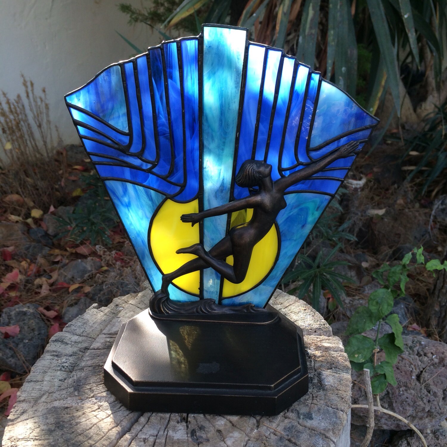 Stained Glass Lamp, Stained Glass Lamp, Blue Stained Glass Lamp, Glass