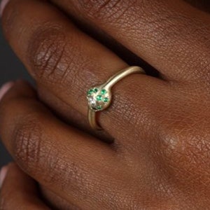 Emerald Engagement Ring with 9 Emeralds and 1 White Diamond in 14K Yellow Gold image 1