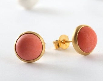 Coral Stud Earrings, Coral Earrings, Coral Jewelry, Gemstone Jewelry, 8mmCoral