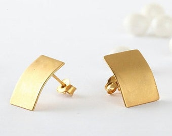 Rectangular Gold Studs, Gold Studs, Mod Deco Studs, Rectangular Gold Earrings, Geometric Earrings