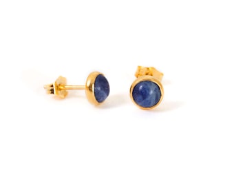 Malachite Earrings – Gold Plated Sterling Silver Stud Earrings with Blue Malachite Stone