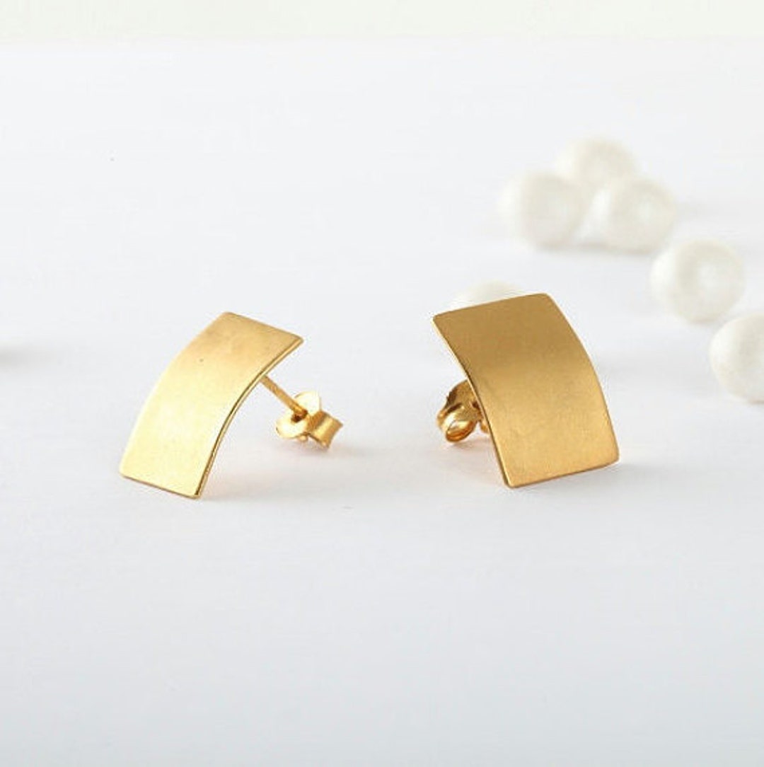 Gold and CZ rectangular studs main image 1