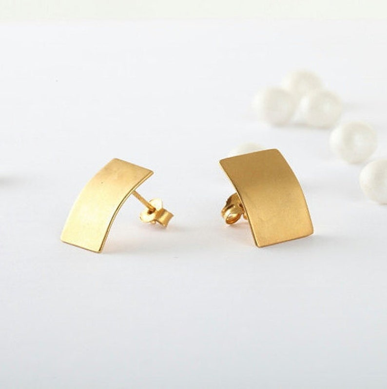 Rectangular Gold Studs, Gold Studs, Mod Deco Studs, Rectangular Gold Earrings, Geometric Earrings image 1