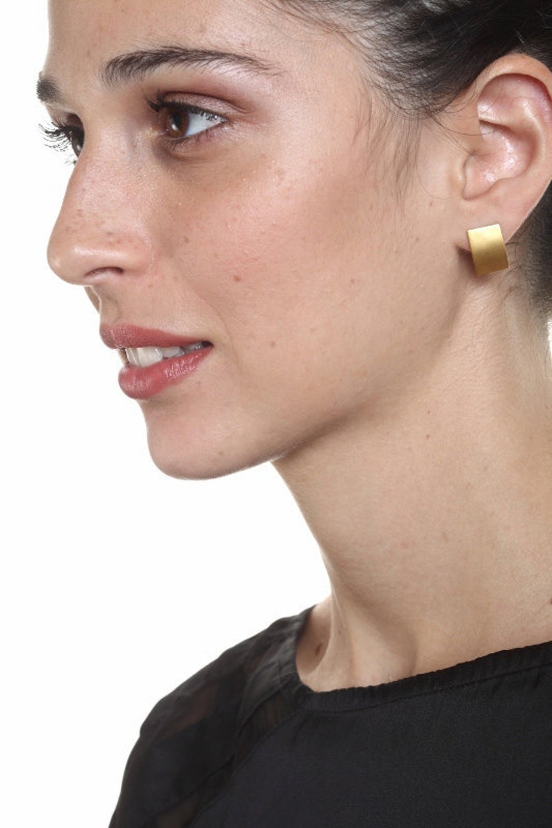 Rectangular Gold Studs, Gold Studs, Mod Deco Studs, Rectangular Gold Earrings, Geometric Earrings image 2