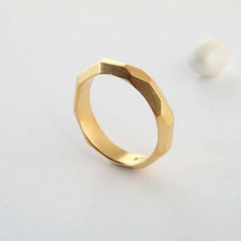 14K Gold Wedding Band Geometric Cut Plain Gold Band Ring for Etsy
