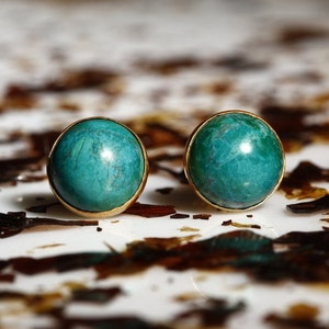 Turquoise Stud Earrings, Turquoise Earrings, Blue Turquoise Earrings, Blue Gemstone Earrings, Turquoise Studs, 10mm Turquoise