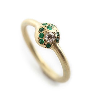 Emerald Engagement Ring with 9 Emeralds and 1 White Diamond in 14K Yellow Gold image 3