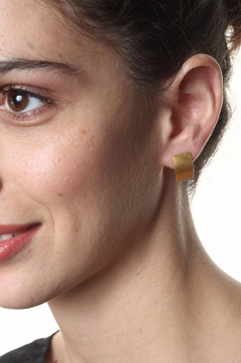 Rectangular Gold Studs, Gold Studs, Mod Deco Studs, Rectangular Gold Earrings, Geometric Earrings image 4