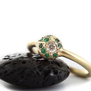 Emerald Engagement Ring with 9 Emeralds and 1 White Diamond in 14K Yellow Gold image 4