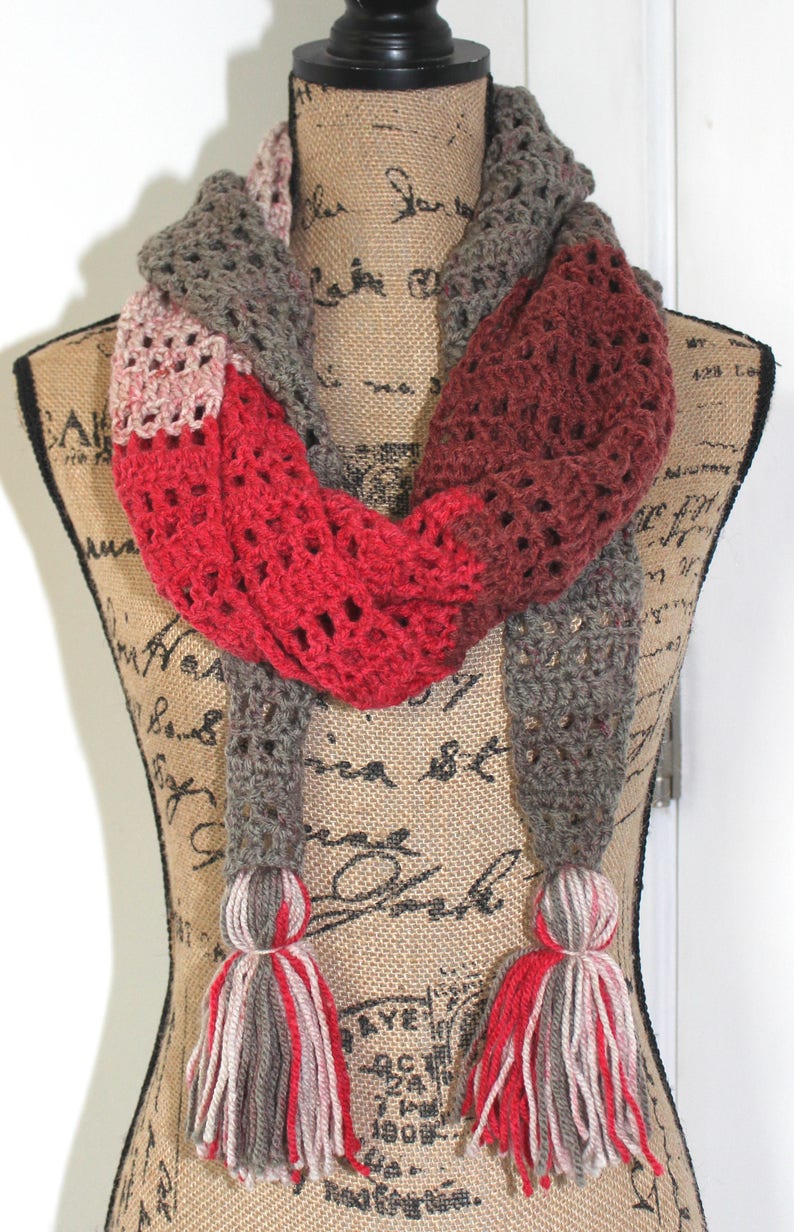 Handmade Crochet Scarf Caron Cakes Yarn in Red Velvet L Etsy