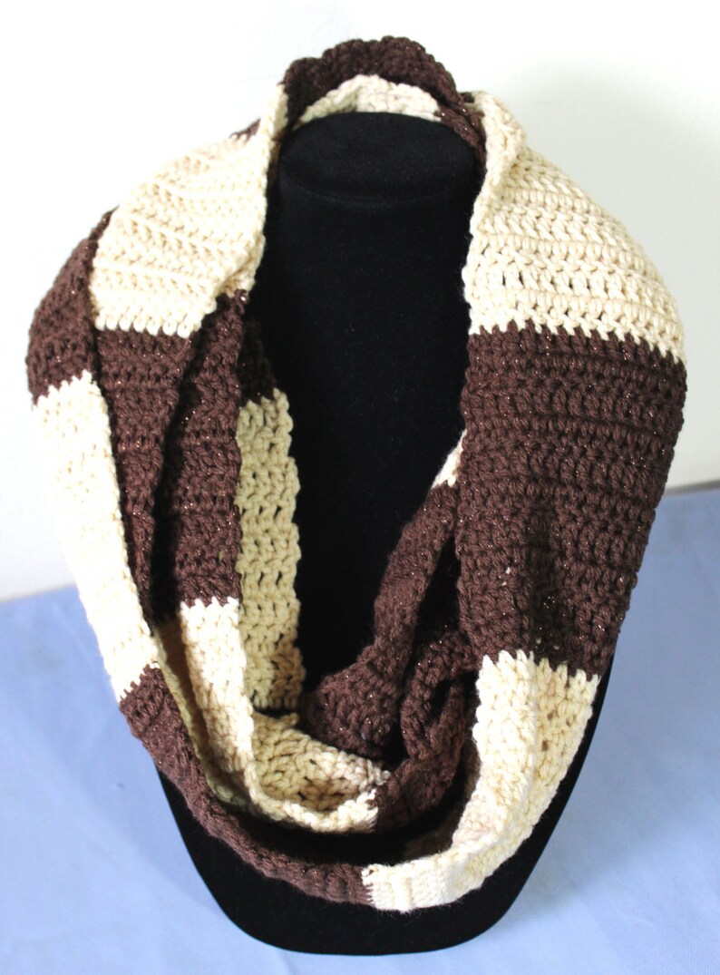 Color Block Infinity Scarf L T Impeccable Yarn In Brown Etsy