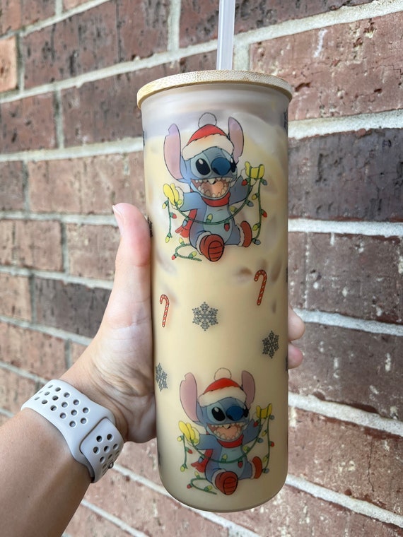 Stitch Christmas Glass Cup l Stitch Christmas Cup l Maroon Stitch Cup l  Snow Stitch Cup l Lilo and Stitch Chrstimas Cup