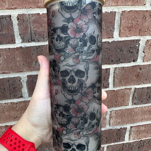 Skull And Flower Glass Cup l Skull Cup l Flower Skull Glass Cup l Skull Glass Beer Cup l Flower Glass Cup l Flower Tumbler l Skull Tumbler