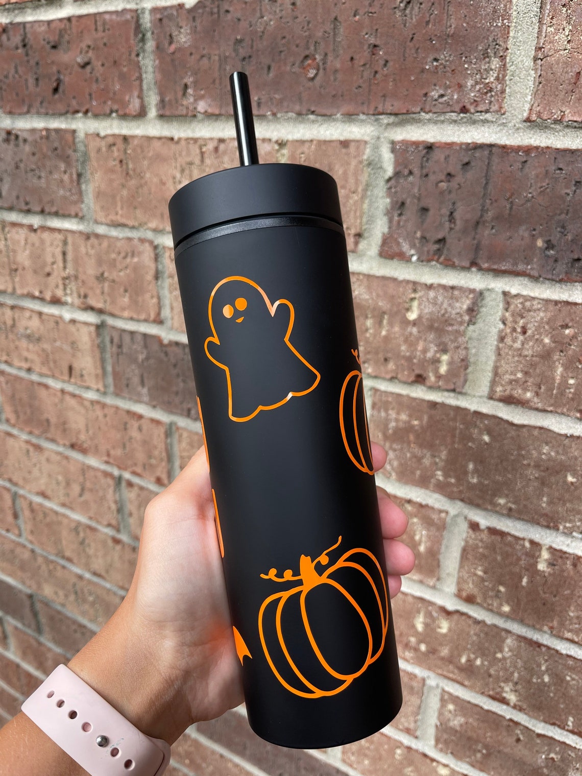 Matte black skinny tumbler l Matte black spooky season tumbler Etsy