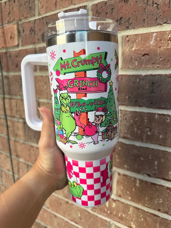 40oz Grinch Tumblers with Handle Stainless Steel Travel Mug