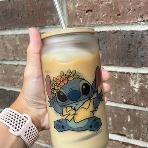 Hawaiian Stitch Glass Beer Cup l Stitch Cup l Hawaiian Stitch Cup l Frosted Glass Stitch Cup l Lilo and Stitch Cup