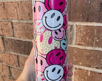 Smiley Face  Day Tumbler l Smiley Face Tumbler l Smiley Face Cheetah Valentines Day Cup l Valentines Tumbler l Valentines Cup