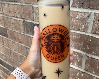 Halloween Queen Tall Glass l Halloween witch cup l Halloween cup l Spooky Season Cup l Fall witch cup l Halloween Queen Glass Cup