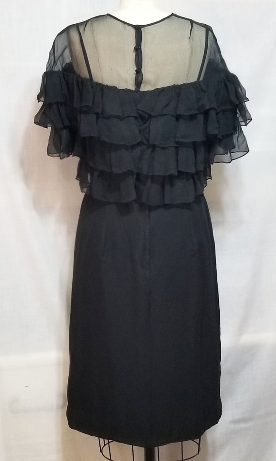 Elissa 1950's - 60's Black Chiffon Dress & Ruffle… - image 2