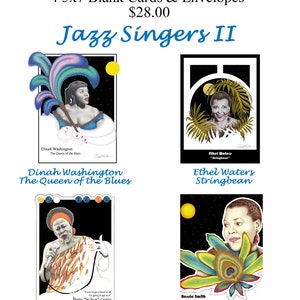 Jazz Singers II, 4 Card Pack, 5&quot; x  7&quot; Blank Cards with Envelopes