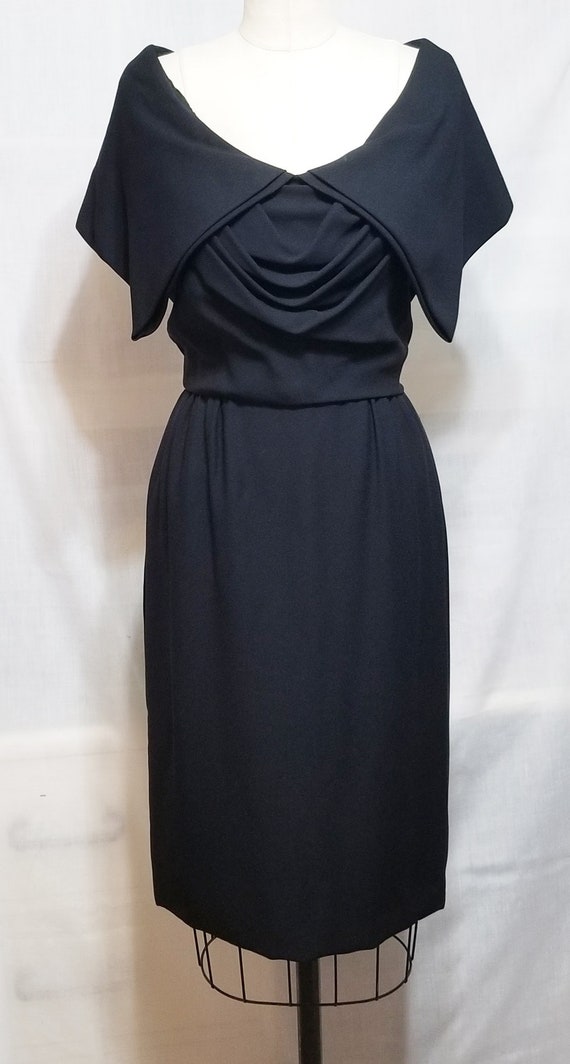 Anita Modes 1950's Black Wool Crepe Winter Cocktail Dress
